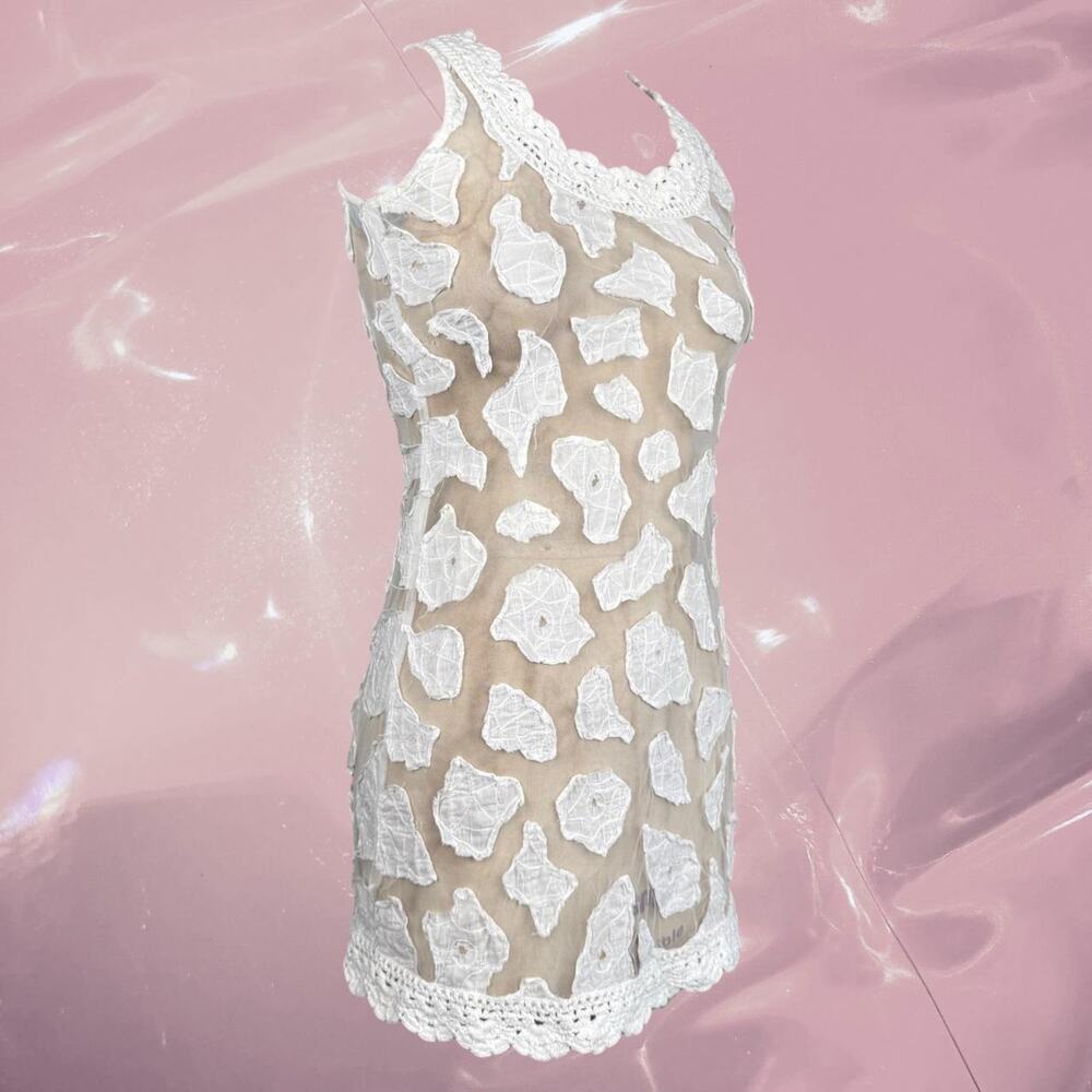 Y2K romantic cottage core handmade sheer lace mesh mini fairy dress